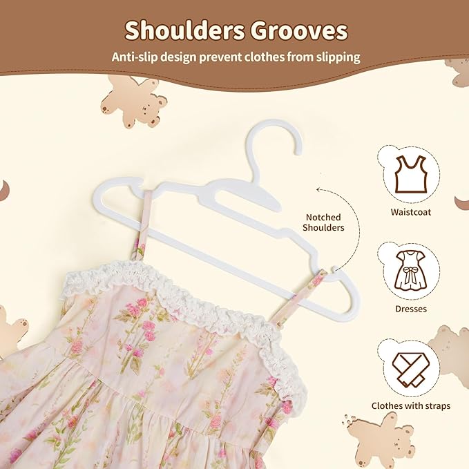 Baby Clothes Hangers, U-Shape 100 Pack Baby Toddler Hangers with Protect Collar Non-Distorting Design from Stretching, 11.4inch Kids Hangers Plastic for Child, Newborn, White