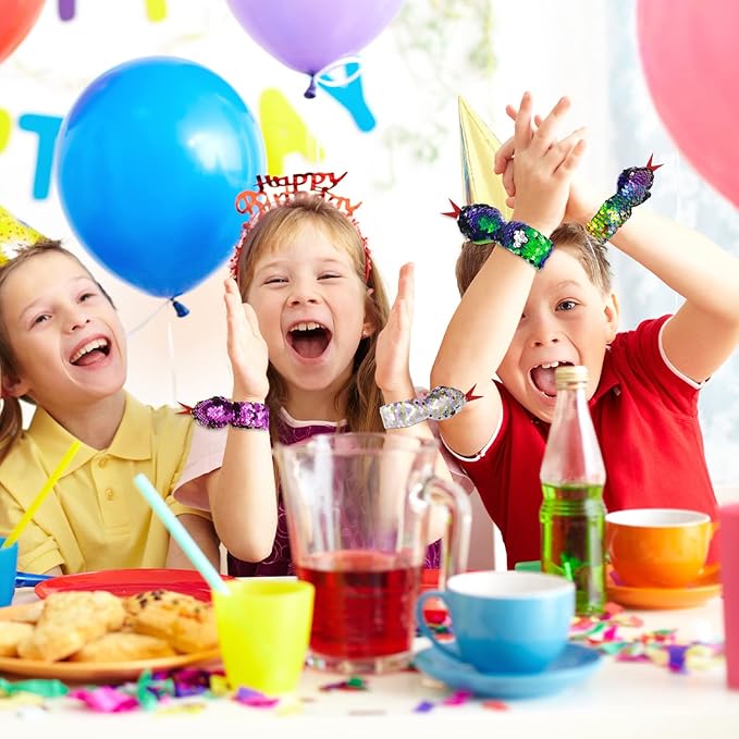 6 Pieces Slap Bracelet Snake Snap Bracelet Sequin Wristband for Kids Birthday Party Favors Supplies Halloween Stuff Gifts