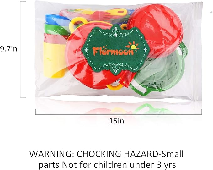 Flormoon Play Dishes Set - 27pcs Durable Pretend Play Cooking Toys - Super Sturdy, BPA Free, Food Safe, Phthalate Free - Kid Dishes Kitchen Toys for Boys and Girls 2+ Years