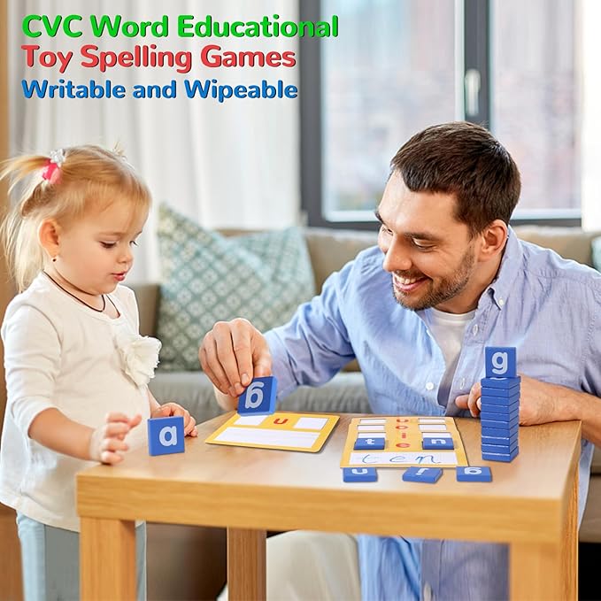 CVC Short Vowel Reading Handwriting Letters Sorting Spelling Games,Montessori Educational Toy Gift for Kids 3 4 5 Years Old,Sight Words Vocabulary Flashcards Preschool Kindergarten Learning Activities
