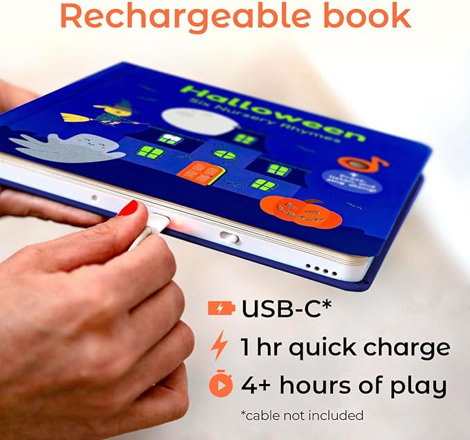 Cali's Books Halloween Musical Book | Glow-in-The-Dark Cover | New USB-C Rechargeable | Halloween Baby Toy | Halloween Books for Kids 1-3 | Halloween Toys for Toddlers 1-3