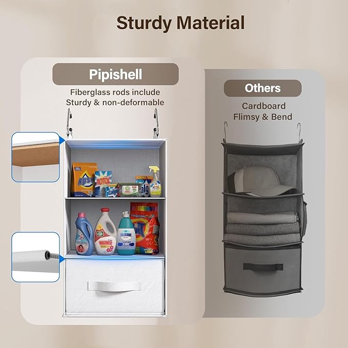 Pipishell 6-Shelf Hanging Closet Organizer with 2 Separable 3-Tier Shelves, 3 Drawers & Side Pockets Closet Organizers and Storage for Wardrobe Organization and Nursery Clothes Organizer, White