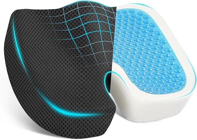 Cooling Gel Enhanced Memory Foam Orthopedic Support Cushion for Long Sitting - Back, Sciatica, Coccyx, Tailbone Pain Relief Pillow - for Office, Gaming, Car, Wheelchair