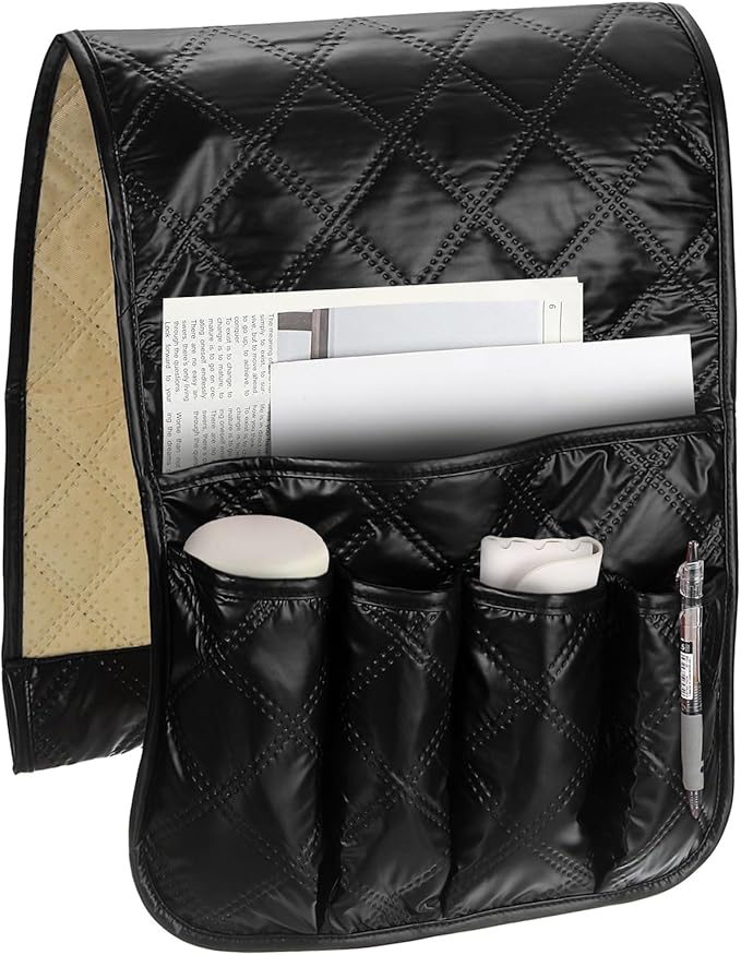 uxcell 1 Pcs Recliner Armchair Caddy, Couch Armrest Organizer with 5 Pockets for Bedside Sofa Remote Control Holder Magazine Phone Book Glasses (Black, 35"x13")