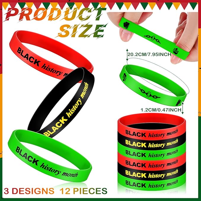 38 Pcs Black History Month Party Favors Including 12 Pcs Elastic Rubber Bracelets 12 Pcs Keychain 12 Pcs Buttons Badges Pins 2 Pcs Labels Stickers for Party African Black Freedom Day Supplies