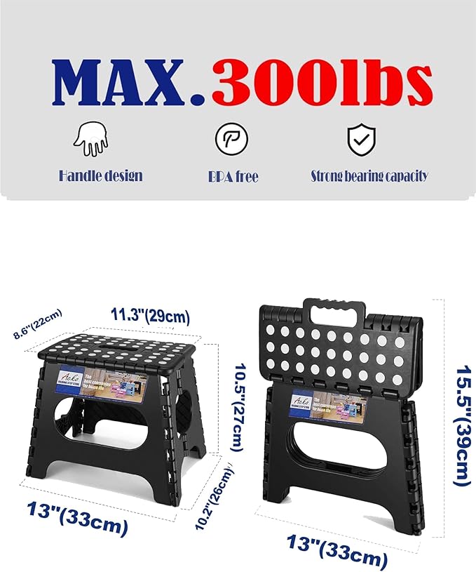 Acko 12pack 11 Inch Folding Step Stool Plastic Foldable Step Stools for Kids, Adults, Kitchen Small Collapsible Fold Up Stepping Stool Black