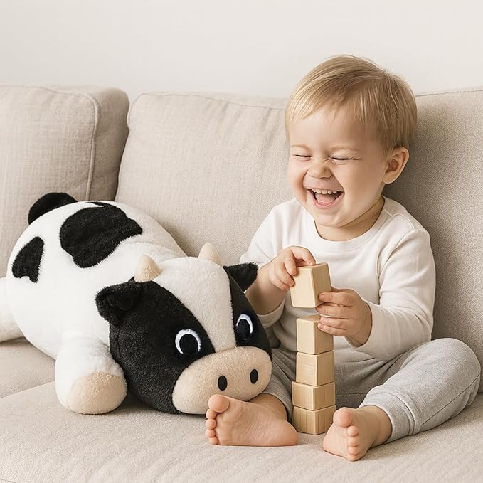 Weighted Cow Plush Pillow – 22-Inch, 4 lbs Heavy Stuffed Animal Toy, Soft & Cute, Calming & Stress Relief, Real Hug, Sleep Companion, Birthday Gift & Travel Companion for Kids and Adults