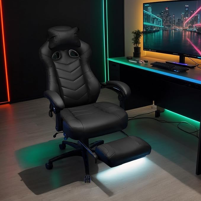 Gaming Chair High Back Ergonomic Racing Computer Desk with Comfortable Lumbar Support and Headrest Girl Gamer Height Adjustable