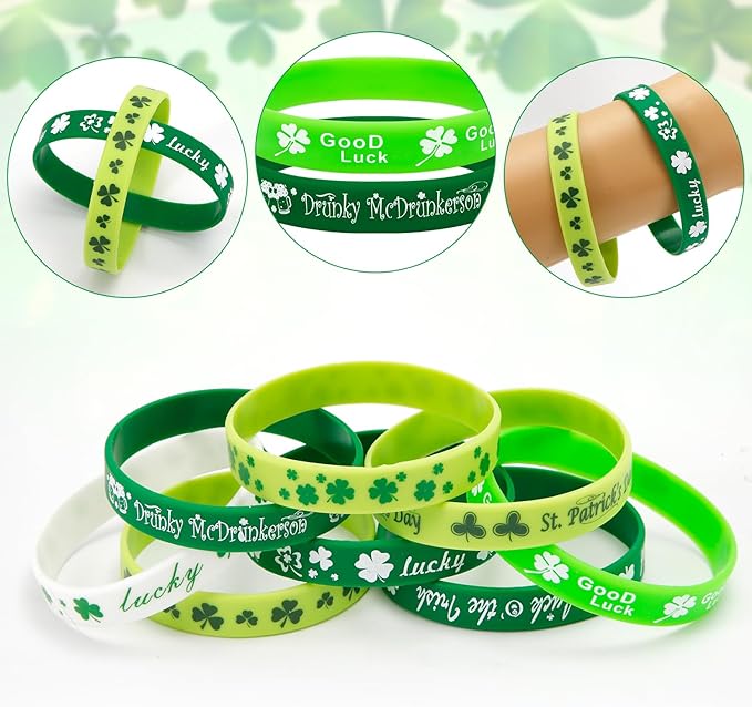 80pcs St. Patrick's Day Bracelets, Rubber St. Patrick's Day Wristbands Green Irish Silicone Wristband Shamrock Rubber Bracelets for Party Favors Holiday Supplies