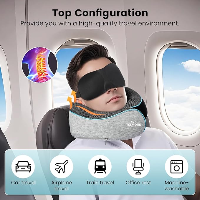 Upgraded Travel Neck Pillow Airplane- 360° Support Travel Pillows for Airplanes, Stocking Stuffers Gifts for Travellers With Eye Mask & Earplugs, Portable Carry Bag for Long Flights|Travel Essentials