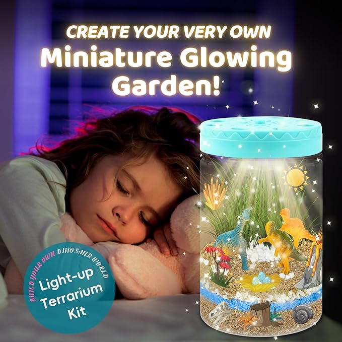 Light Up Dinosaur Terrarium Kit for Kids,Educational Science Kits,Gardening Kits Science Activities for Boys & Girls,DIY Creative Dinosaur Toys,Arts and Crafts Kit Gifts for Ages 4 5 6 7 8-12