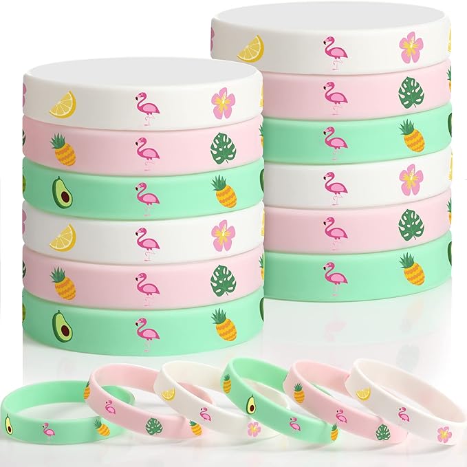 24 Pack Flamingo Wristbands Bracelets, Pineapple Pink Flamingo Silicone Wristband Luau Tropical Hawaiian Party Favors Goody Bag for Boys Girls Flamingo Birthday Summer Hawaiian Party Supplies