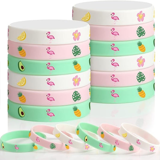 24 Pack Flamingo Wristbands Bracelets, Pineapple Pink Flamingo Silicone Wristband Luau Tropical Hawaiian Party Favors Goody Bag for Boys Girls Flamingo Birthday Summer Hawaiian Party Supplies