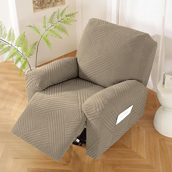 NORTHERN BROTHERS Recliner Chair Covers - Lazy Boy Recliner Covers That Stay in Place, 4 Pieces Reclining Chair Cover Recliner Slipcovers 1 Seater, Khaki