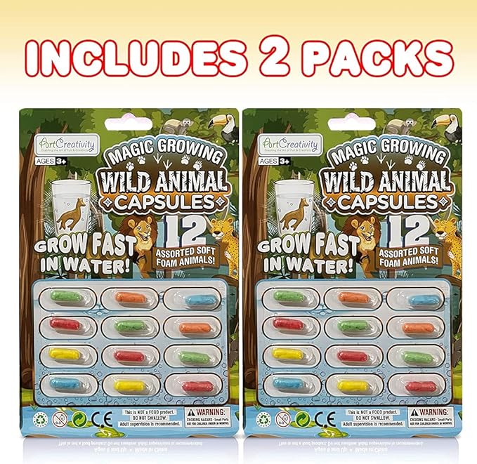 ArtCreativity Magic Growing Animal Capsules, Grow in Water, 2 Packs with 12 Expanding Animal Capsules Each, Cute Color Variety, Kids’ Birthday Party Favors, Contest Prize or Gift Idea