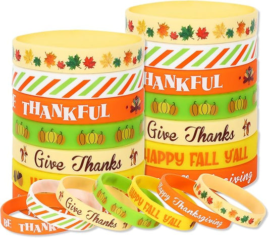 AnyDesign 35Pcs Thanksgiving Fall Rubber Bracelet Party Favors Colorful Waterproof Silicone Wristband Autumn Pattern Silicone Bracelets for Thanksgiving Fall Harvest Party Supplies Goodie Bag Filler