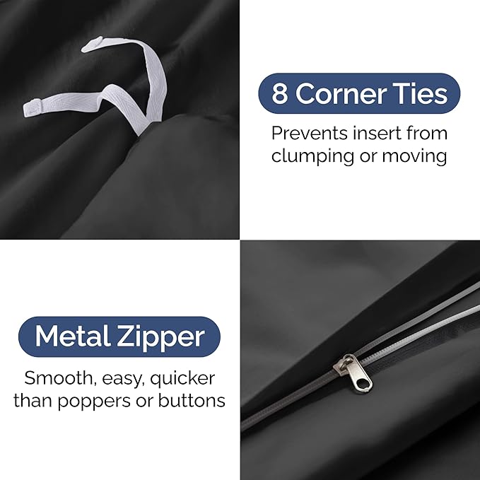 Duvet Cover Cal King Size Set - Extra Soft Cal King Size Duvet Cover 104 x 98 with 2 Pillow Shams - Hotel Luxury Easy Care and Fade Free w/Zipper Closures & Ties - Breathable Bedding Set (Charcoal)