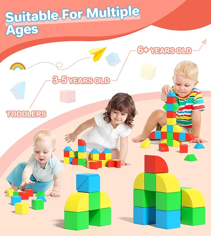Magnetic Blocks for Toddlers, Kids Building Toys, Creative Stacking Colorful Sensory Block with Magnet, Educational Construction Cubes Set for Boys Girls Children Ages 3 4 5 6 7 8 Year
