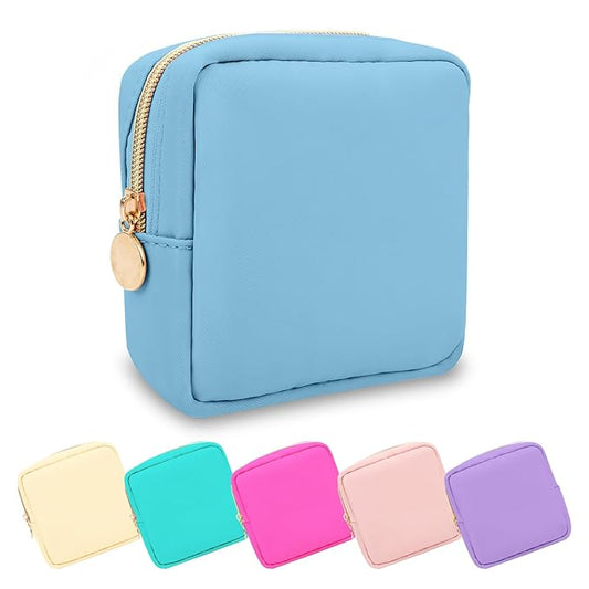 UIXIZQ Mini Makeup Pouch for Purse, Small Cosmetic Bag Pouch Nylon Travel Toiletry Organizers Bag for Women Girls, Cute Zipper Coin Purse Preppy Storage Purse for School Work(Mini-Periwinkle)