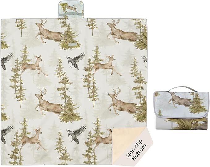 Insular Baby Splat Mat for Under High Chair/Arts/Crafts, Anti Slip and Waterproof Splash Mat for Floor, Portable Picnic Mat, 51x51 Inch, Forest Deer