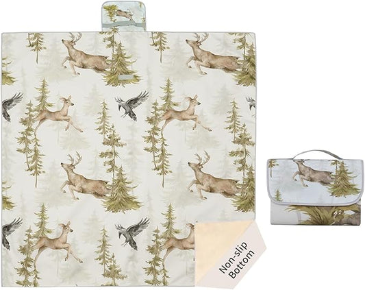 Insular Baby Splat Mat for Under High Chair/Arts/Crafts, Anti Slip and Waterproof Splash Mat for Floor, Portable Picnic Mat, 51x51 Inch, Forest Deer