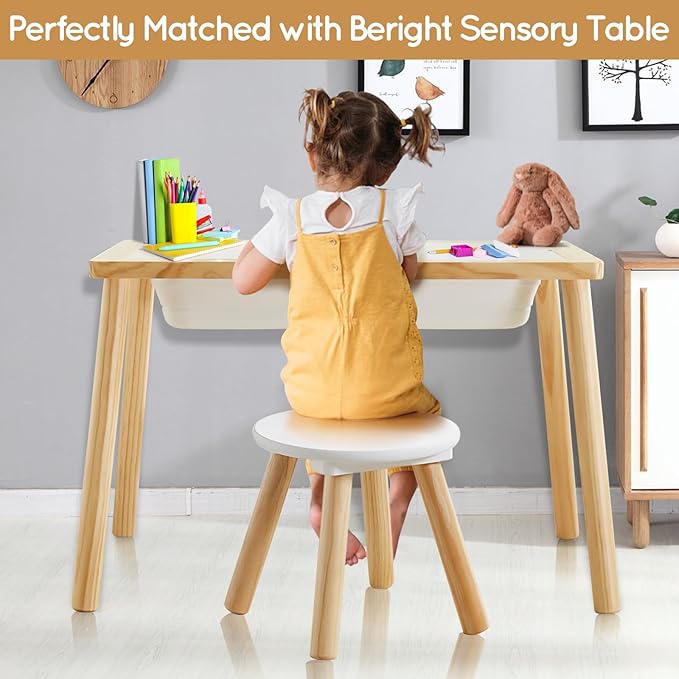 Beright Wooden Step Stool for Kids, Children's Stool Perfect Matched Sensory Table, 9 Inch Sturdy Sitting Stool with Assembled Four-Legged, 1 Pack
