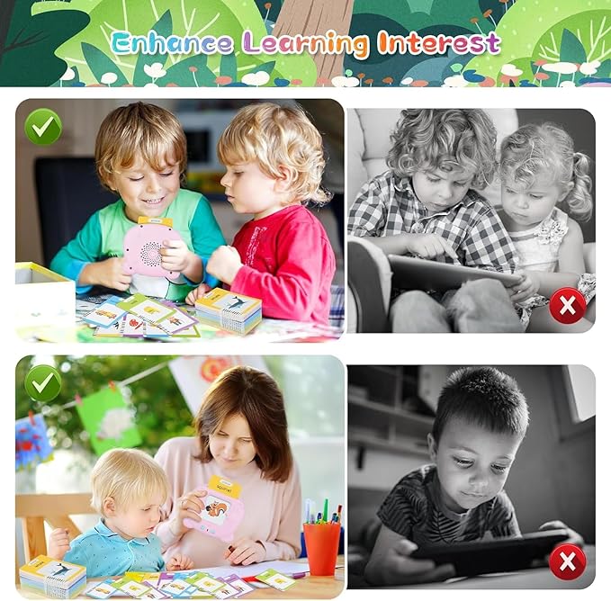 Upgraded Talking Flash Cards for Toddlers, 1 Year Old Boy Girl Birthday Gift, Montessori Toys for 1 2 3 Year Old, 224 Sight Words Flash Cards Kindergarten, Speech Therapy Toys for Toddlers 1-3, Pink