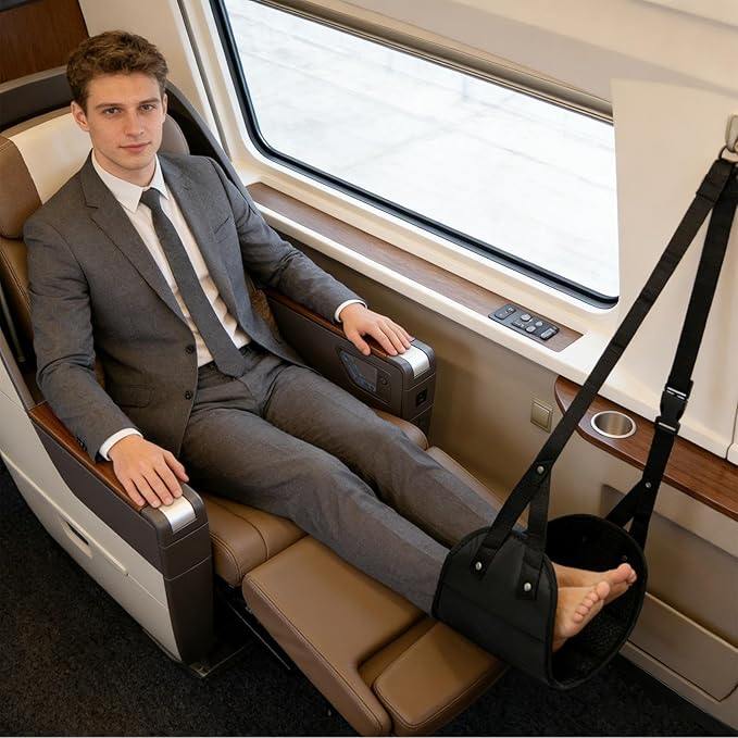 Airplane Foot Hammock - Oxford Cloth Flights Foot Rest | Slip Resistant Leg Rest for Travel, Space Saving Design Leg Sling for Airplane Travel Camping Car Bus Business Trip Office