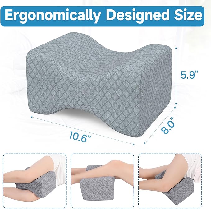 Memory Foam Knee Pillow for Side Sleepers, Support Leg Pillow for Side Sleeping, Smooth Spine Alignment Pillow, Cushion for Hip, Back, Sciatica, Knee, Joints Pain Relief, Gray