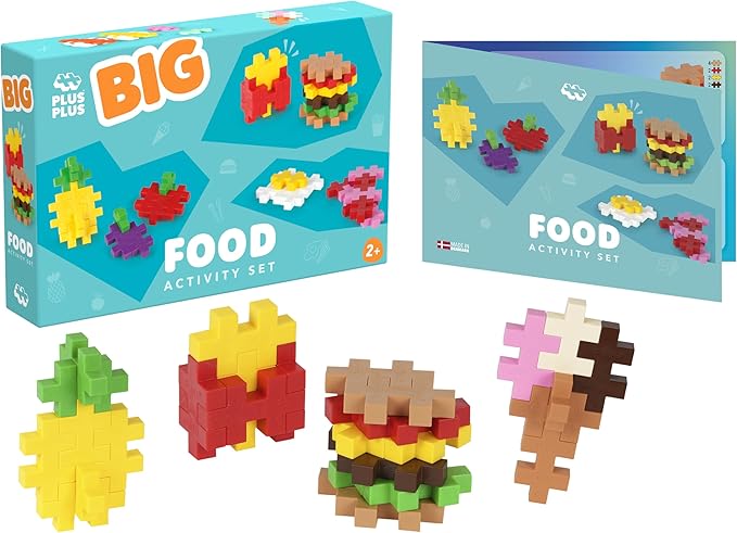 PLUS PLUS - Big Activity Set, Food, 50 Piece - Construction Building STEM Toy, Interlocking Large Puzzle Blocks for Toddlers and Preschool