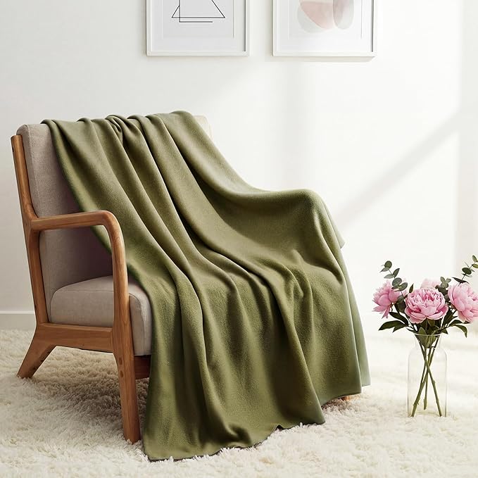 Kinlop Fleece Blanket Bulk 60 x 50 Inch Soft Lightweight Fleece Cozy Blanket Warm Throw Plush Pet Throw for Bed Couch Sofa Home Office Wedding Gifts Travel Camping(Olive Green,40 Packs)