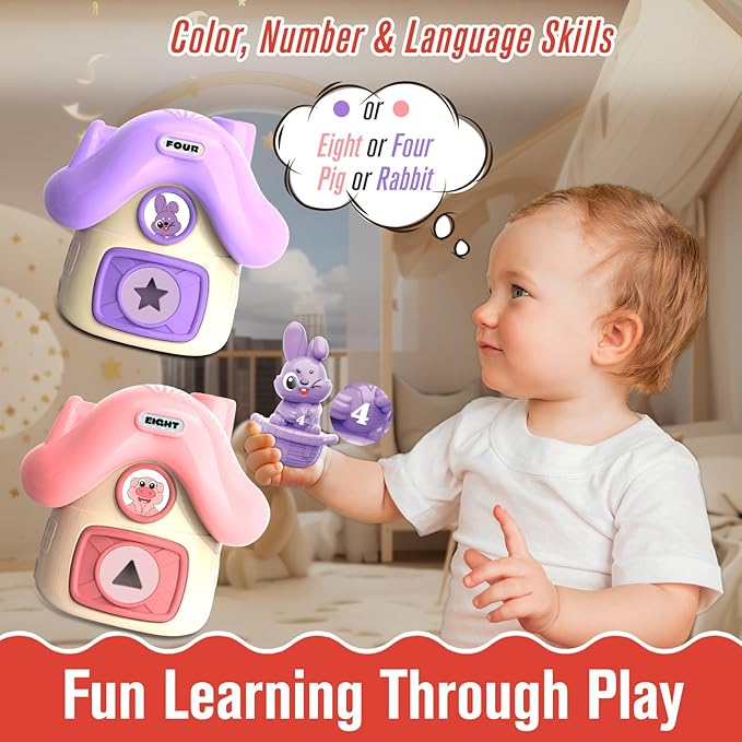 Montessori Learning Toys for Toddlers 1 2 3 Years Old, Farm Animals and Stacking Barn Set for Baby Boy Girl Birthday, Number Matching, Shape Sorting and Fine Motor Skills Games