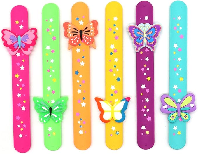 Butterfly Theme Slap Bracelets Party Favors-Butterfly Silicone Wristbands (6pack) for Boys&Girls Birthday&Butterfly Theme Party Supplies Carnival Prizes Suit Classroom Exchanging Gifts