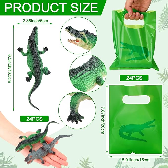 Leyndo 122 Pcs Crocodile Party Favors Gift Set Reptile Party Supplies Crocodile Birthday Party Supplies Reptile Party Favors Crocodile Silicone Wristbands Stickers Toy Bag for Reptile Party Supplies
