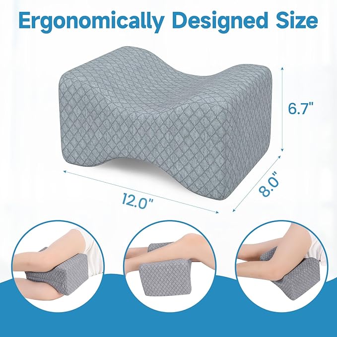 Memory Foam Knee Pillow for Side Sleepers, Support Leg Pillow for Side Sleeping, Smooth Spine Alignment Pillow, Cushion for Hip, Back, Sciatica, Knee, Joints Pain Relief, Gray, X-Large
