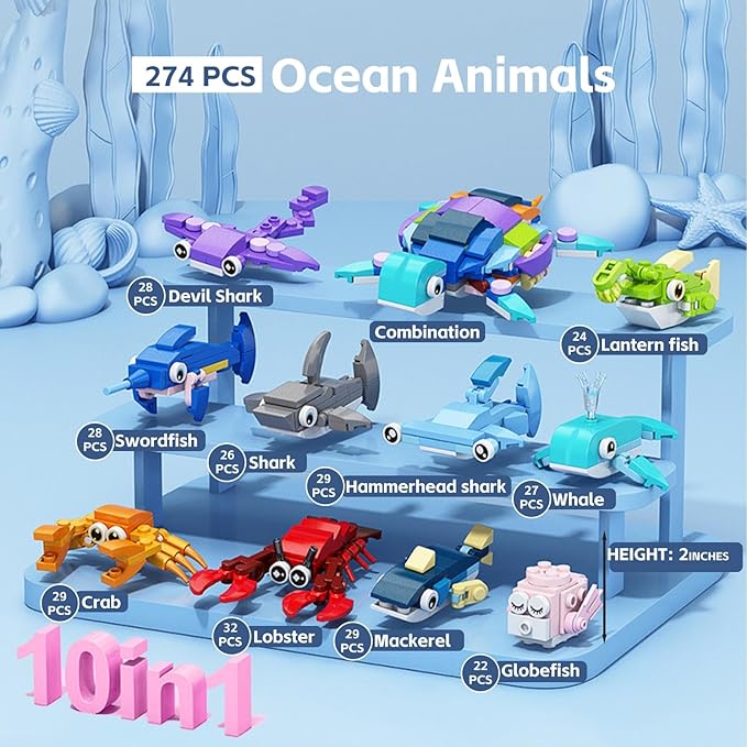 Party Favors for Kids - 20 Pack 583PCS Animals Building Blocks Toy Set for Birthday Valentines Easter Christmas Classroom Prizes Goodie Bag Fillers Stocking Stuffers Gifts for Kids Boys Girls 6-12+