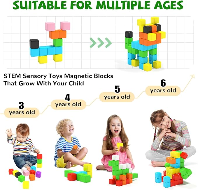 Magnetic Blocks, Toddler Toys for 3 4 5 Year Old Boys Girls, Building Stem Preschool Learning Magnet Sensory Toys for Kids,Classroom Must Haves Christmas Toys Birthday Gifts for Kids 3+…