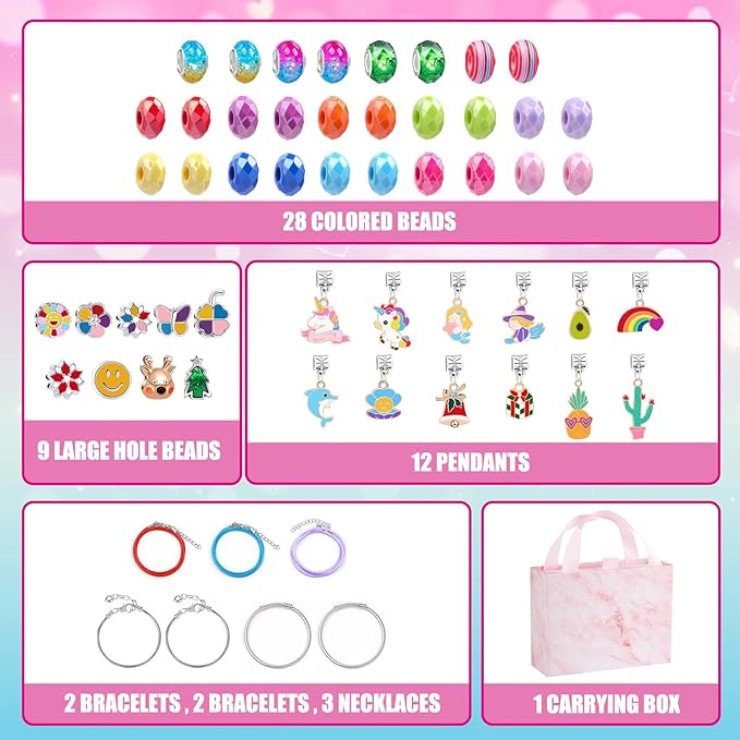 Happytime Charm Bracelet Making Kit for Girls Jewelry Making Supplies Beads Unicorn Mermaid Arts and Crafts Girls Toys Age 6-8