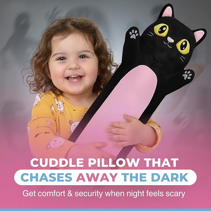 Black Cat Plush Body Pillow for Kids | Long Stuffed Animal Cuddle Pillow | Soft Hugging Toy | Plushie Gift for Girls & Boys | Long Plush Body Pillow for Sleep & Comfort | Large, 47 Inches