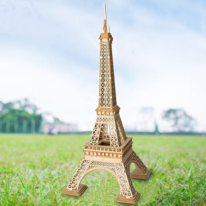 Rolife 3D Wooden Puzzle Wooden Craft Kit Eiffel Tower Model Kit Brain Teaser Games Laser-Cut Building Kits-Model Toy Educational Activity-Best Birthday for Kids to Build