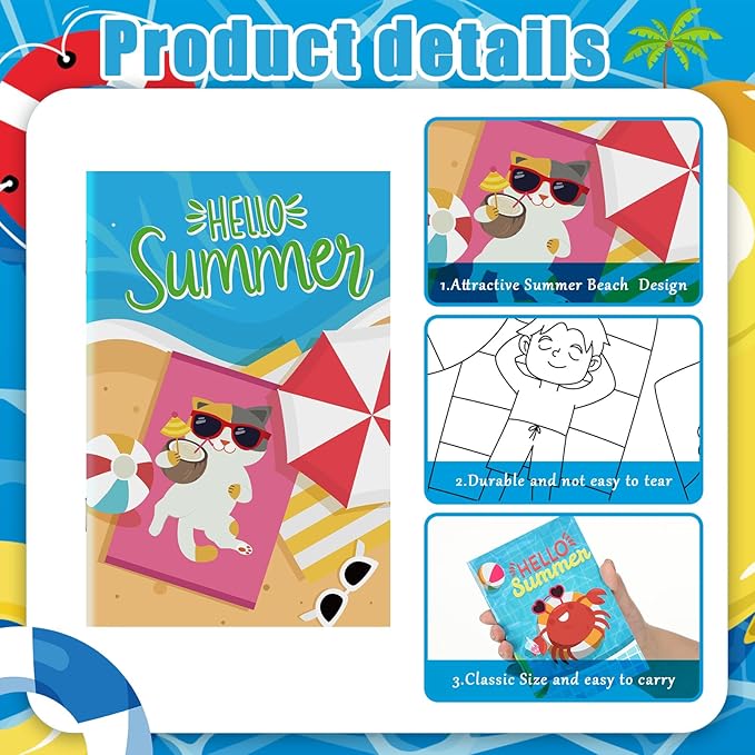 Estune 40 Pcs Coloring Books Summer Beach Party Favor for Kids Coloring Book Set Mini Small Coloring Books Goodie Bag Stuffers Gift Classroom Home