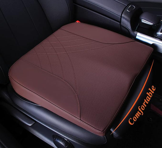 kingphenix Premium Car Seat Cushion, Memory Foam Driver Seat Cushion to Improve Driving View- Coccyx & Lower Back Pain Relief - Seat Cushion for Car, Truck, Office Chair (Leather Brown)