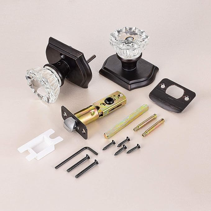 CLCTK Passage Glass Door Knobs Interior, Antique Crystal Door Knobs for Hall Closet, Oil Rubbed Bronze Door Knob