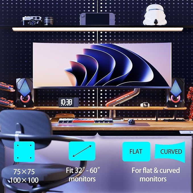 NB Gaming Monitor Arm or for 32 to 60 Inches Screen, Load up to 20 kg, VESA 75/100, RGB-Light, Heavy Duty, Multi Angle Adjustable, Premium Aluminum, Red