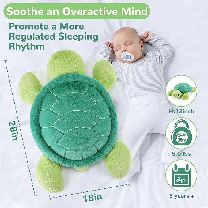 Turtle Weighted Stuffed Animals - 28 Inch 5.0 Pounds Weighted Plushies Sea Turtle Stuffed Animal - Large Tortoise Plush Pillow - Cute Plush Toy Gifts for Kids & Adults (28" 5.0 lbs)
