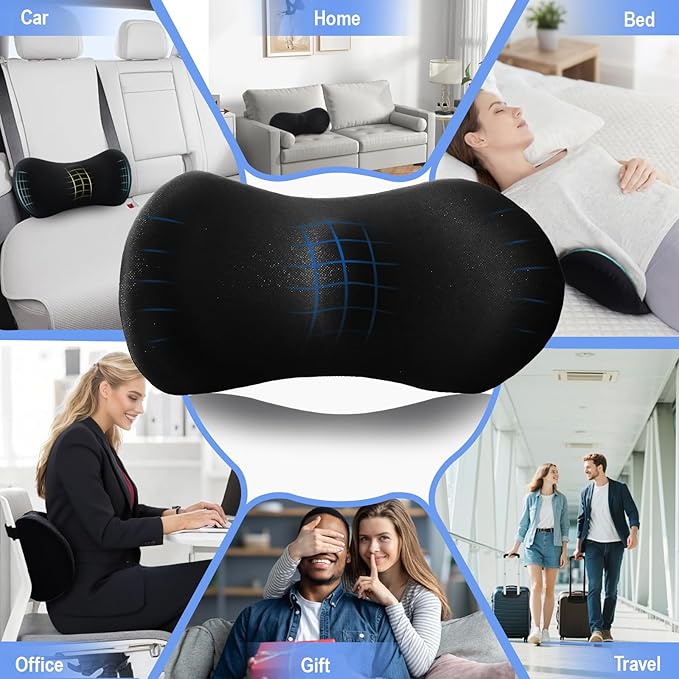 Lumbar Pillow with Adjustable Strap, Memory Foam Lumbar Support Pillow for Office Chair and Car Seat, Back Pillow for Lower Back, Back Support Pillow for Sitting, Driving, Traveling