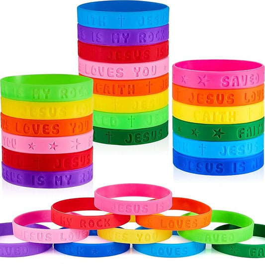 60 Pcs Jesus Loves You Silicone Bracelets Bulk Colorful Christian Religious Jesus Rubber Wristbands Bible Verse Rubber Bands Bracelet for Church Easter St. Patrick Day Party Gift Favors
