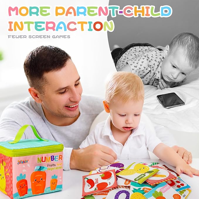 Jollybaby Reusable Soft Flash Cards for Baby 0-6-12-18 Months, Preschool Learning Resource Toys for Toddler 0-1-2-3-4 Years, Montessori Sensory Sight Words Numbers Toys for 0-6-12 Months Baby Gift