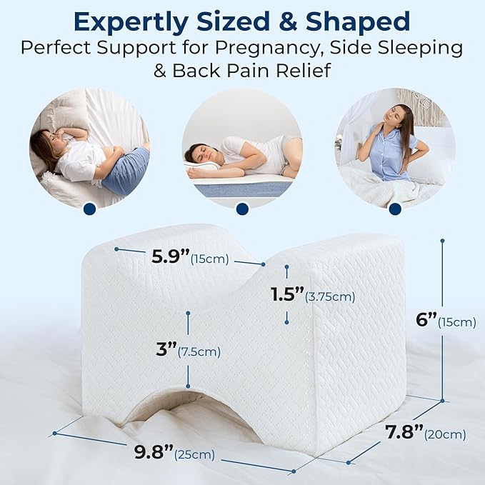 5 STARS UNITED Knee Pillow for Side Sleepers - Hip Pain Relief, Memory Foam Leg Cushion for Side Sleeping - Between Legs Pillow for Sciatica & Lower Back Pain, White