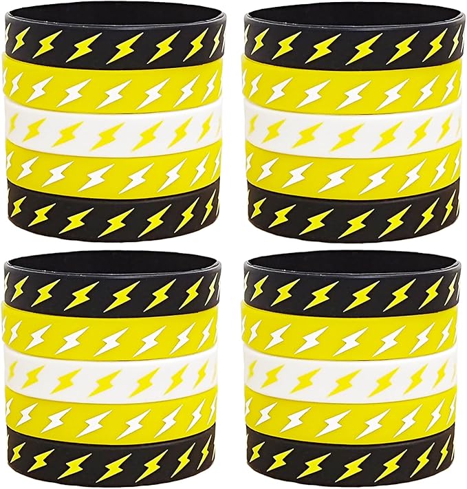 24 Lightning bolt Rubber Bracelets Silicone Wristbands,for Flash Weather Birthday Gender reveal Party Favors Supplies Decorations Favors